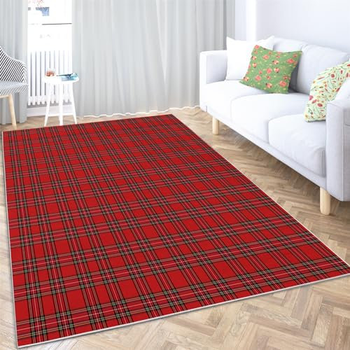 Wohnzimmer Teppiche 60 x 90 cm Rot rutschfeste Weiche Läufer für Schlafzimmer - Modernes Karo Gestreift Waschbarer Läufer Boden Teppiche für Büro Bad Esszimmer Spielzimmer