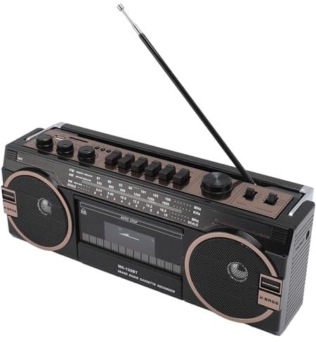 Kassetten Boombox, Retro Blueooth Boombox mit USB, SD und 3,5 Mm AUX Eingang, AM FM SW Kassettenspieler und Recorder (Black)