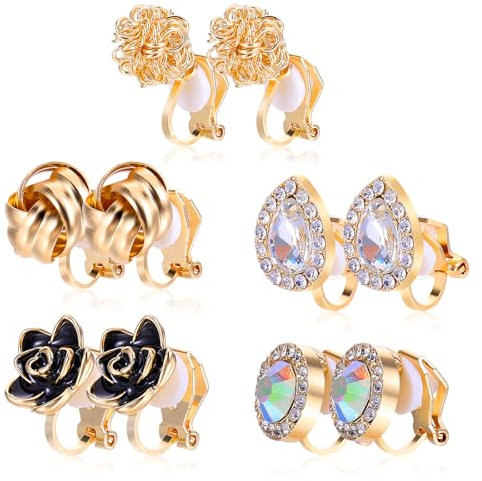 TIESOME 5 Paar Ohrclips für Damen, clip ohrringe Ohrringe ohne ohrloch ohrclips damen Modeschmuck Geschenk ohrclips damen ohne ohrlöcher Hypoallergen