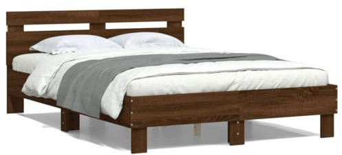LAPOOH Bettgestell mit Kopfteil Beleuchtung Braun Eichen-Optik, Bett, Bed Frame, Familienbett, Bettrahmen, Bett Gestell, Bett Rahmengestell, Schlafzimmer Bett - 3207559