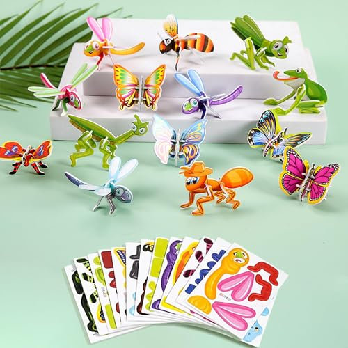 3D Jigsaw Puzzle, 25 PCS Tier Insekt Cartoon Puzzle für Kinder - Pädagogisches Mini Spielzeug, Geschenk für Jungen und Mädchen (C)