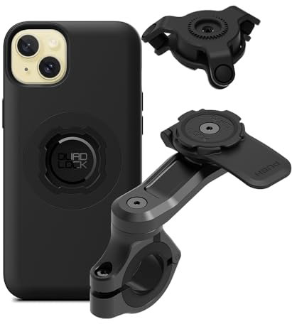 Quad Lock Motorcycle Handlebar Phone Mount PRO Kit with Vibration Dampener and iPhone 15 Plus MAG Case