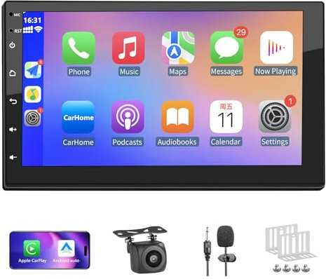 Radio Coche 2G+32G 2 DIN Android 13 Estéreo Compatible con Apple Carplay & Android Auto,7 Pulgadas Radio para Coche Bluetooth,Soporte 4K Cámara,Micrófono,GPS/WiFi/BT/Mirror Link/FM