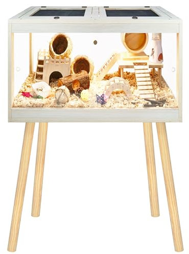PROLEE Hamsterkäfig kaufest, Mäuse- und Ratten-Lebensraum mit transparenten Seiten, Hamsterkäfig mit zu öffnender Netzoberseite, solide gebaut mit Schloss-Design und Beinständer, 61 cm lang