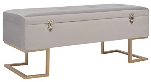 Hovothy Bank mit Staufach 105x40x44 cm Sitztruhe Truhenbank Sitzbank Schlafzimmermöbel Flurbank Schuhschrank Sitzbank Eingangbank Flurmöbel Samtbezug und Eisenbeine Grau und Golden
