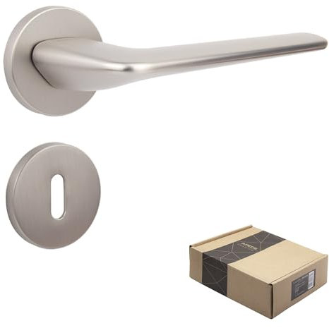 APECS Türgriffe innentüren Modern Türklinke für Haustür und Innentür mit quadratisch Rosetten Türgriff niсkel matt Drückergarnitur mit Befestigungsmaterial Türbeschlag Modell CAPELLA BB - Buntbart