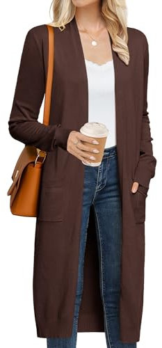 GRACE KARIN Women's 2025 Trendy Long Cardigans Sweater Lightweight Open Front Long Sleeve Maxi Duster Coats with Pockets, Coffee Brown, M