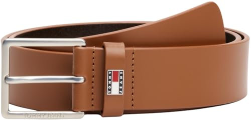Tommy Jeans Herren Gürtel Flag 4,0 cm Ledergürtel, Braun (Cognac), 110 cm