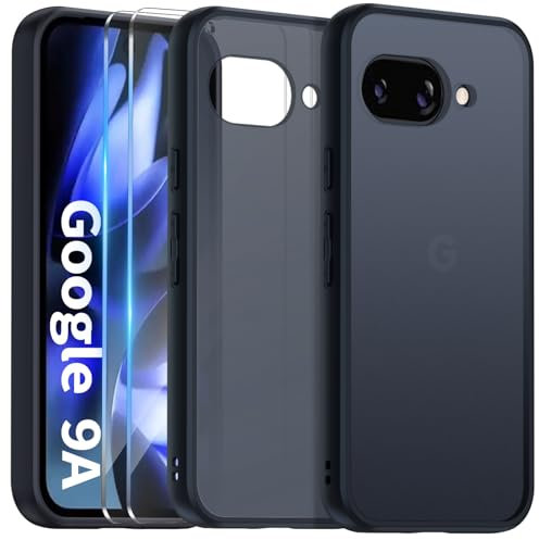 COPIKE Funda Mate para Google Pixel 9A con 2 Piezas Cristal Templado, Carcasa Antigolpes Helada Translúcida Antihuellas, Negro