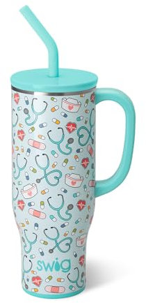 Swiglife 30oz Mega Mug, 30 oz Tumbler with Handle and Straw, Cup Holder Friendly, Dishwasher Safe, Lightweight Extra Large Insulated Tumbler, Nurse Gifts for Women (Scrub Life)