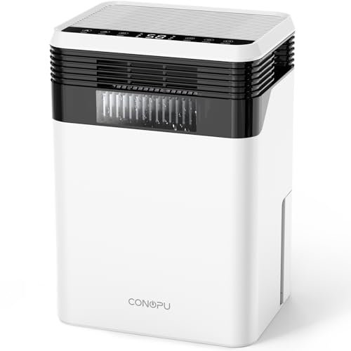 CONOPU Dehumidifier 3000ML, Dehumidifiers for Home, 1.7L/Day Moisture Removal, Auto Defrost, 33dB Quiet, 24h Timer, Ideal Dehumidifier for Bedroom, 3 Dehumidification Modes, Smart Humidity Display
