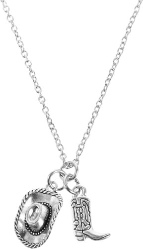 ibasenice Western Cowboy Hat and Riding Boots Pendant Necklace, Alloy Necklace with Unique Western Theme Jewelry Design for Men Accessories