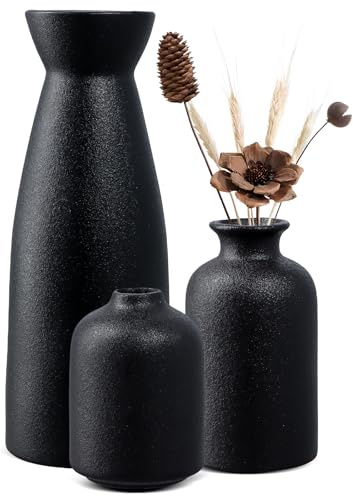 Mapille Keramik Vasen 3er-Set, Deco Matte Vasen für Pampasgras Getrocknete Blumen, Vase Deko Tisch Bücherregal, Bauernhaus rustikale Kaminsims & Bücherregal Dekoration Vase