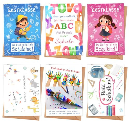 Goldziples 12 Einschulung Karten mit Umschlag Set - Schulstart Glückwunschkarte für Jungen & Mädchen - Kindgerechte Glückwunschkarten zum Schulanfang #2