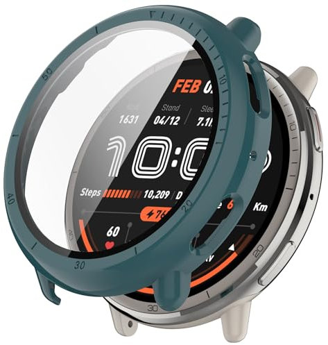 FTRONGRT Cover Compatibile con Amazfit Active 2, PC + Pellicola Temperata Tutto Compreso Antigraffio Custodia Protettiva Compatibile con Amazfit Active 2.Ago di Pino Verde