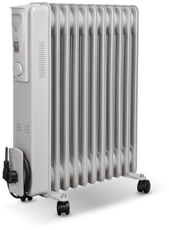 UNIVERSALBLUE - Radiador de Aceite Gris 2500W – 11 Elementos Calefactores, 2 Potencias, Termostato Regulable, Silencioso, Protección Antivuelco y Sobrecalentamiento, Ruedas – Hasta 30 m²