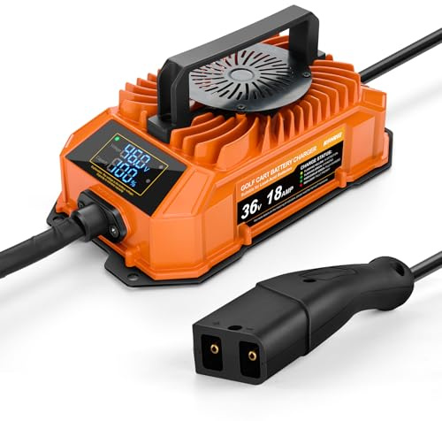 Kohree Chargeur de voiturette de golf 36 V 18 A pour batterie EZGO TXT au plomb avec affichage de progression en temps réel LED Prise 2 broches style D