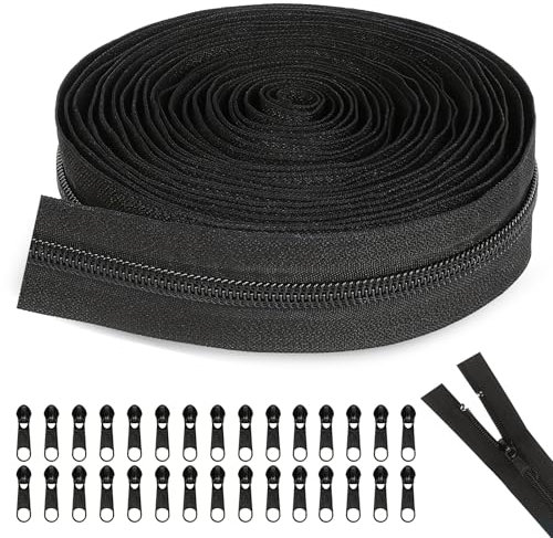 Endlosreißverschluss mit 30 Zipper, 20m Reißverschluss Meterware Teilbar #5 Nylon Reißverschlüsse 3cm Breit Reissverschluss für Kleidung Tasche Mäppchen Bettwäsche (Schwarz)