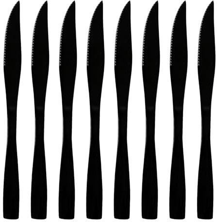 Afromy Steak Knives Set of 8, Rust-Free Stainless-Steel Steak Knives with Sharp Serrated Edge, Kitchen Steak Knife Set, Black