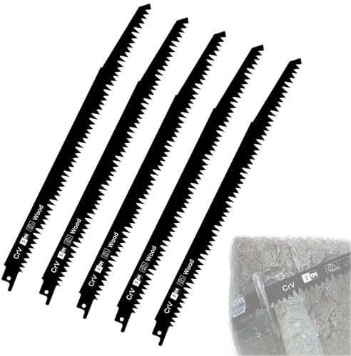 300mm Reciprocating Saw Blades,5 PCS S1531LL-5TPI CRV Pruning Blades,Very Fast Wood Cutting Reciprocating Sabre Saw Blades for Dry Wood, and PVC,Fast Clean Straight Cuts in Hardwood Softw