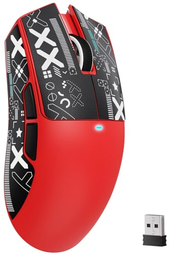 ATTACK SHARK X11SE Kabellose Gaming-Maus, 63g Superleicht, mit PixArt PAW3311-Sensor, 22000DPI, Tri-Mode BT/2,4 GHz/Kabelgebunden, 1000Hz, 300mAh, Dual-Treiber, für PC/Xbox/Mac, Rot mit Klebeband