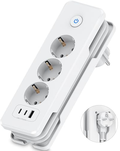 Steckdosenleiste mit 2 USB C (PD 20W) und 1 USB A, 3 Fach Mehrfachsteckdose mit Schalter Mehrfachstecker Steckerleiste Überspannungsschutz Einfach zu Lagern Reise Verteilersteckdose