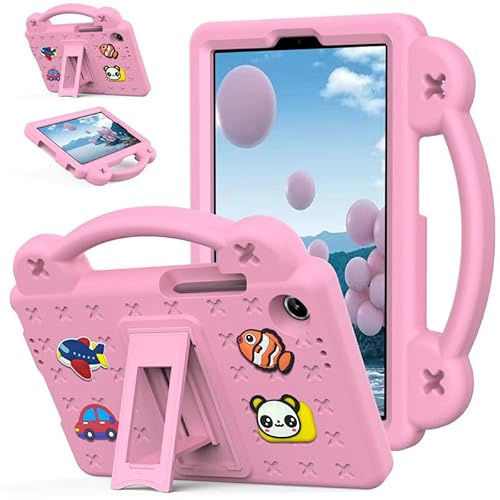 Étui pour tablette Lenovo Tab One 8,7 2025 - Convient aux enfants - Poignée avec support - Joli dessin animé DIY - Housse légère en mousse EVA résistante aux chocs - Rose