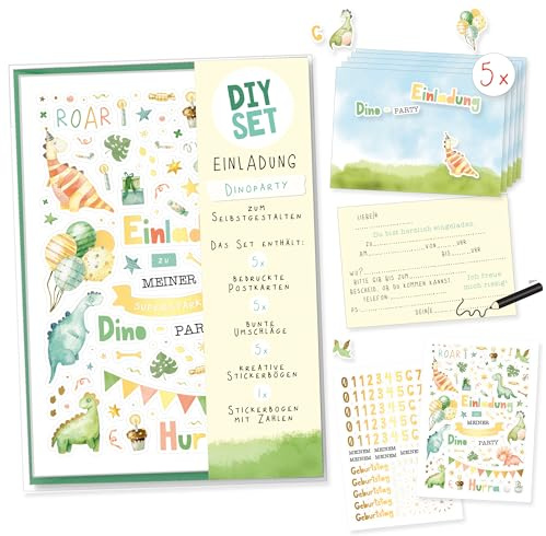 Skorpion Einladungskarten Kindergeburtstag Dino | 5 Geburtstagskarten zum Selbstgestalten inkl. Umschläge & Sticker | Geburtstagseinladungen Mädchen Junge | Basteln DIY Kinderparty Einladung