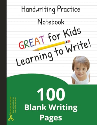 Handwriting Practice Notebook: 100 Pages with Wide Lines, Dotted Center, and Cut-line for easy page removal | For Children Learning to Write