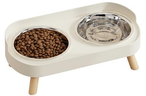 Lot de 2 gamelles surélevées pour Chat en Acier Inoxydable avec Support surélevé antidérapant, Double mangeoire Anti-déversement pour Chats et Petits Chiens