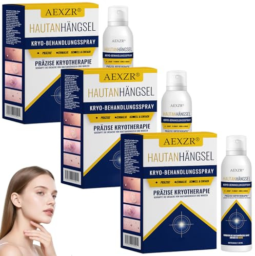 AEXZR Hautanhängsel Kryo Behandlungsspray, 2026 Neu Warzenentferner Spray, AEXZR Stielwarzen Entferner, Natürliche Inhaltsstoffe, für alle Hauttypen (3 Stück)