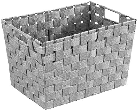 WENKO Badkorb Mod. Adria Aufbewahrungskorb in modernem Design für Haushalt und Bad aus Kunststoffgeflecht mit Metallstangen 35 x 22 x 25,5 cm Grau
