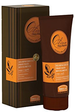 Helan, OLMO - Gel Douche et Shampoing sans Sulfate Naturel, Délicat et Parfumé, Bain Moussant et Shampooing Frais et Tonifiant avec Huile Amande Douce pour Soin Cheveux et Corps, 200 ml, Made in Italy