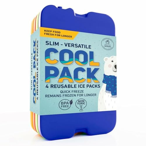 Healthy Packers Ice Packs for Lunch Box - Ice Blocks for Cool Bags and Cool Box - Ideal Freezer Blocks for Lunch Box - Original Long- Lasting Formula (4 Pack)