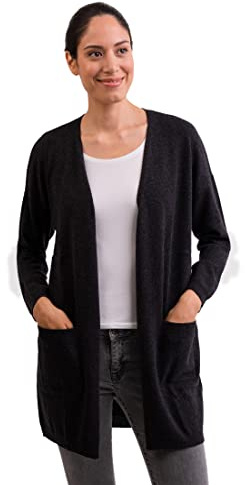 CASH-MERE.CH 100% Kaschmir Damen Cardigan Langer, gerader Schnitt | Lange Strickjacke 2-fädig
