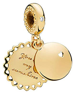 PANDOCCI Charm-Anhänger mit Aufschrift You are My Sunshine, 925er Silber, mit gelbem Emaille, transparent, Zirkonia, passend für originale Pandora-Armbänder, Modeschmuck