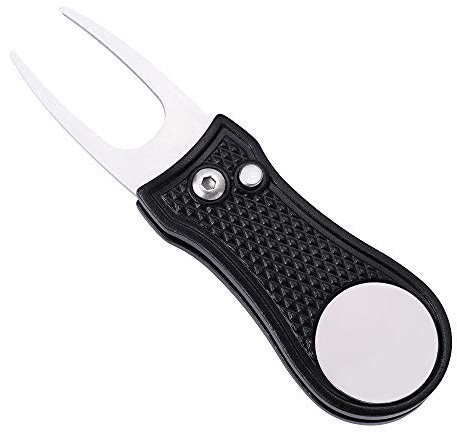 Mile High Life Ganzmetall Faltbares Golf Pitchgabel mit Pop-up Taste & Magnetkugel Markierung (Black Bone)