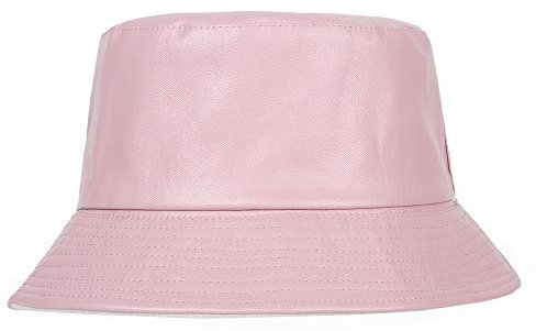 ZLYC Unisex Fashion Bucket Hat PU-Leder Regenhut wasserdicht Fischerhüte(Rosa)