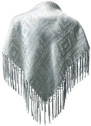 Seidentuch Dirndl-Trachtentuch Tuch 75 x 75cm Dirndltuch 100% Seide Fransentuch für Tracht Trachtenseidentuch mit Fransen Schultertuch Halstuch silk clouth beste Qualität, Farbe:silber