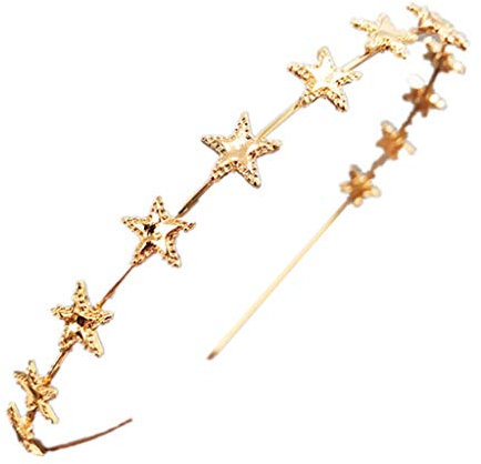 Haarreif für Damen, Haarband mit Stern, fünfzackig, metallisch, glitzerndes Haarband, dünn, Kopfbedeckung (Gold)