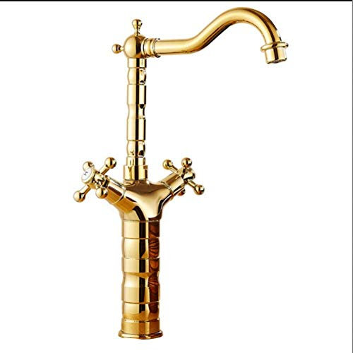 YHSGY Waschtischarmaturen Becken Wasserhahn Gold Messing Kran Waschbecken Wasserhahn 360 Grad Swivel Dual Griff Küche Waschbecken Mischbatterien