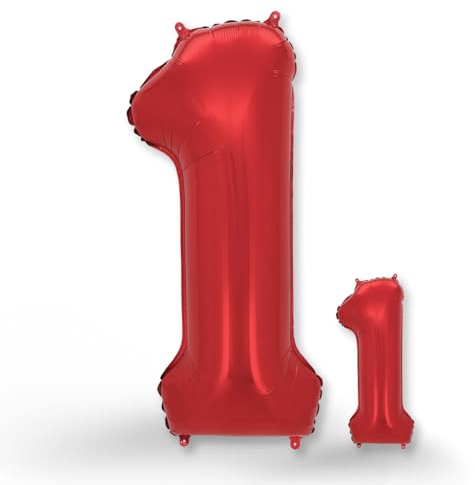 FUNXGO® folienballon 1 rot - 2 Stück - 42 & 17- Luftballon Zahl 1 - Zahlen rot Ballon 1 Deko zum Geburtstag, Hochzeit, Jubiläum oder Fest, Party Dekoration -100cm & 38cm- Ballon rot 1