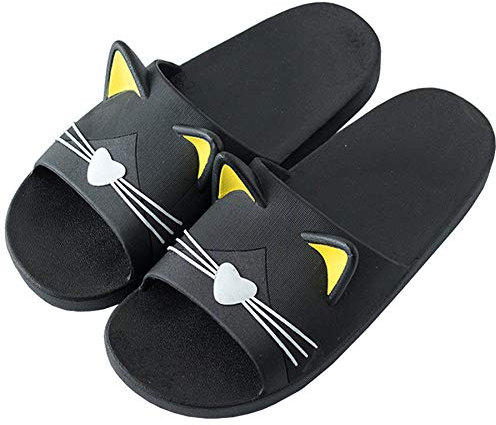 Acfoda Dusch Badeschuhe Damen Hausschuhe Herren mit Katze Weiche Badelatschen Slip On Pantoletten Indoor Outdoor, 41/42 EU, Gelb,Herstellergrösse:42/43