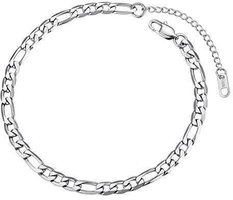 FOCALOOK Bracelet de Cheville 30cm en Acier Inxoydable Chaîne du Pieds à Maille Figaro 6mm pour Femme Homme