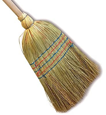 Set di 6 scope tradizionali in paglia di riso | 5 fili legati | Larghezza 35 cm | Manico in legno 150 cm | Scopa per pulizia esterna, cantina o garage | Kibros 2840x6
