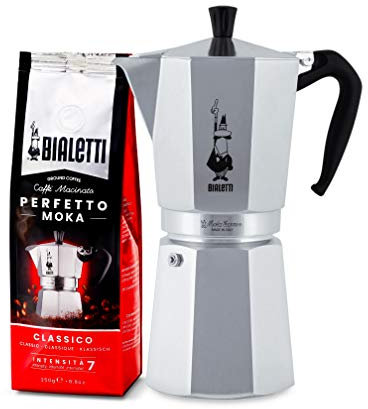 Bialetti 0001167/X2 Cafetière Italienne, Aluminium, Argent, 18 Tasses + Perfetto Moka Café Moulu Classico (Classic) Torréfaction Media 250 gr