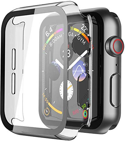Misxi [2 Pezzi] Trasparente Cover Con Vetro Temperato per Apple Watch SE3/SE2/SE/Serie 6/Serie 5/Serie 4 40mm, Custodia Rigida Protezione Totale Ultra Sottile HD Clear Pellicola Protettiva Per iWatch