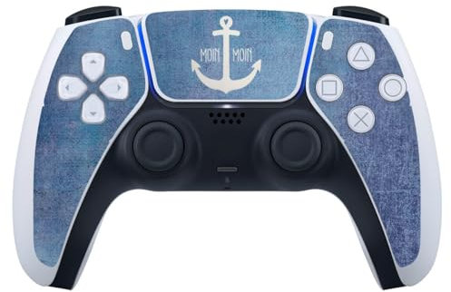 DeinDesign Skin kompatibel mit Sony Playstation 5 Controller PS5 Folie Sticker Blau Anker maritim