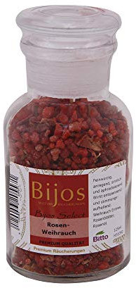 Bijos Select Räucherwerk in 125 ml Glasfläschchen Rosenweihrauch PREMIUMQUALITÄT - wirkt entspannend und stimmungsaufhellend