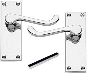Jiyo.Outdoor 3 Sets Victorian Scroll Latch, Polished Chrome, 120 x 40mm | Supplied complete with screws and spindle for easy installation, providing a reliable metal lever door mechanism.